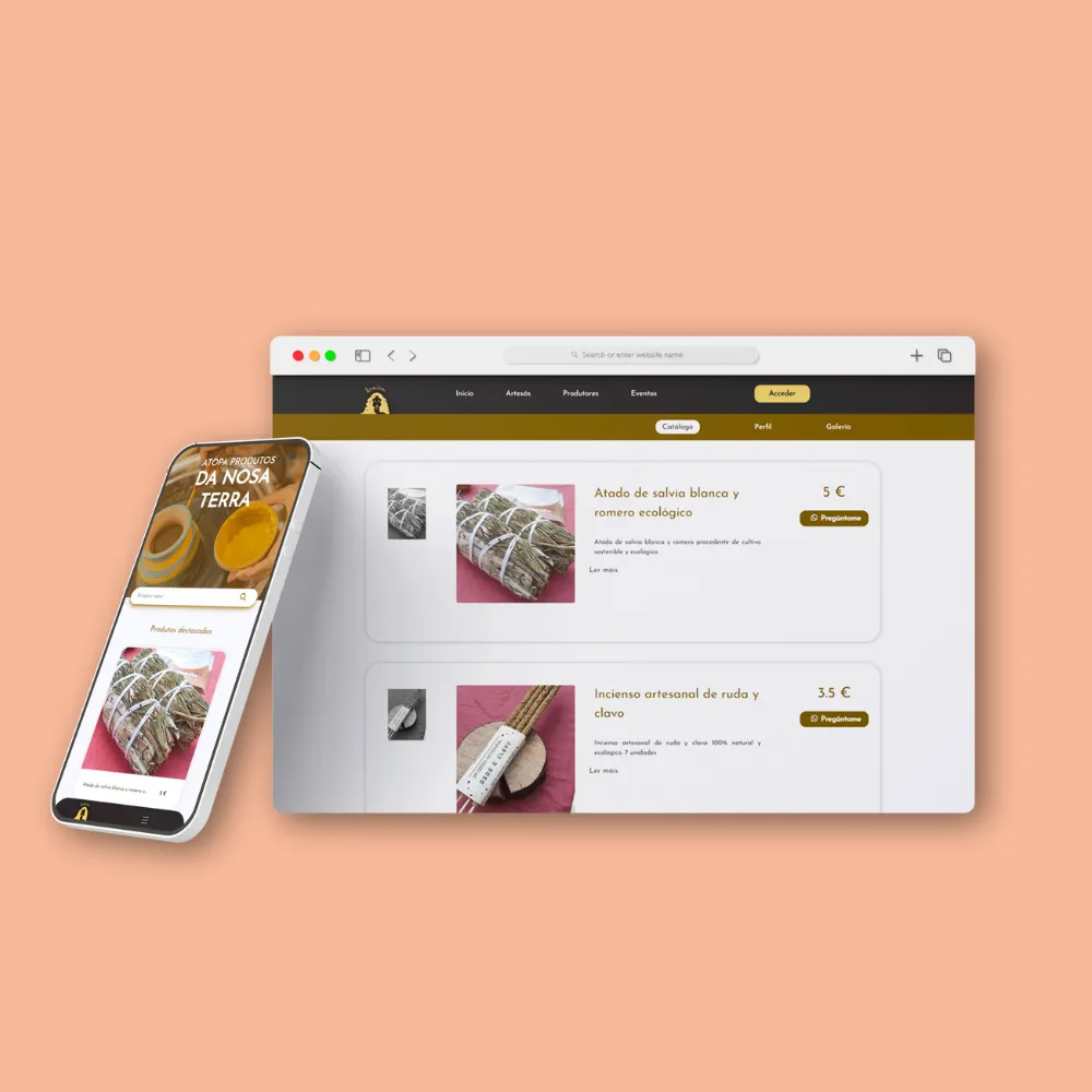 Mockup del portal web Anaisa, catalogo de artesanos, productores y eventos.